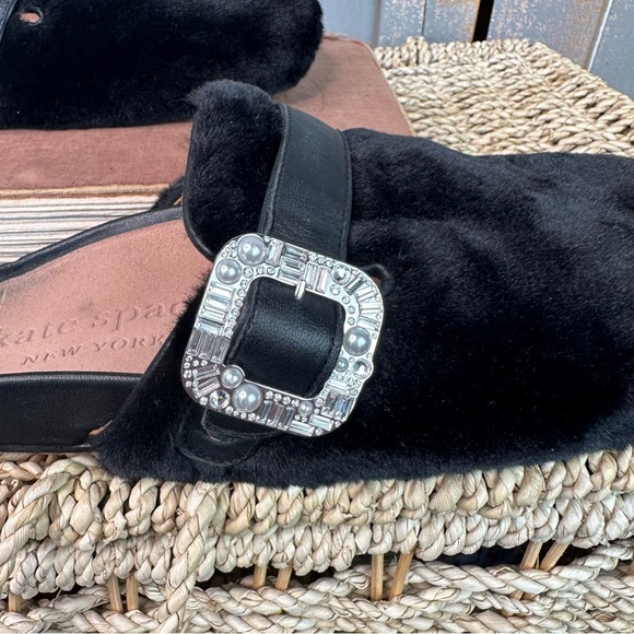 Kate Spade Cici Faux Fur Embellished Mules Flats Black Sz 7 - Picture 9 of 15